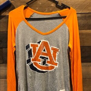 Original Retro Brand Auburn Orange and Gray Long Sleeve Raglan Tee